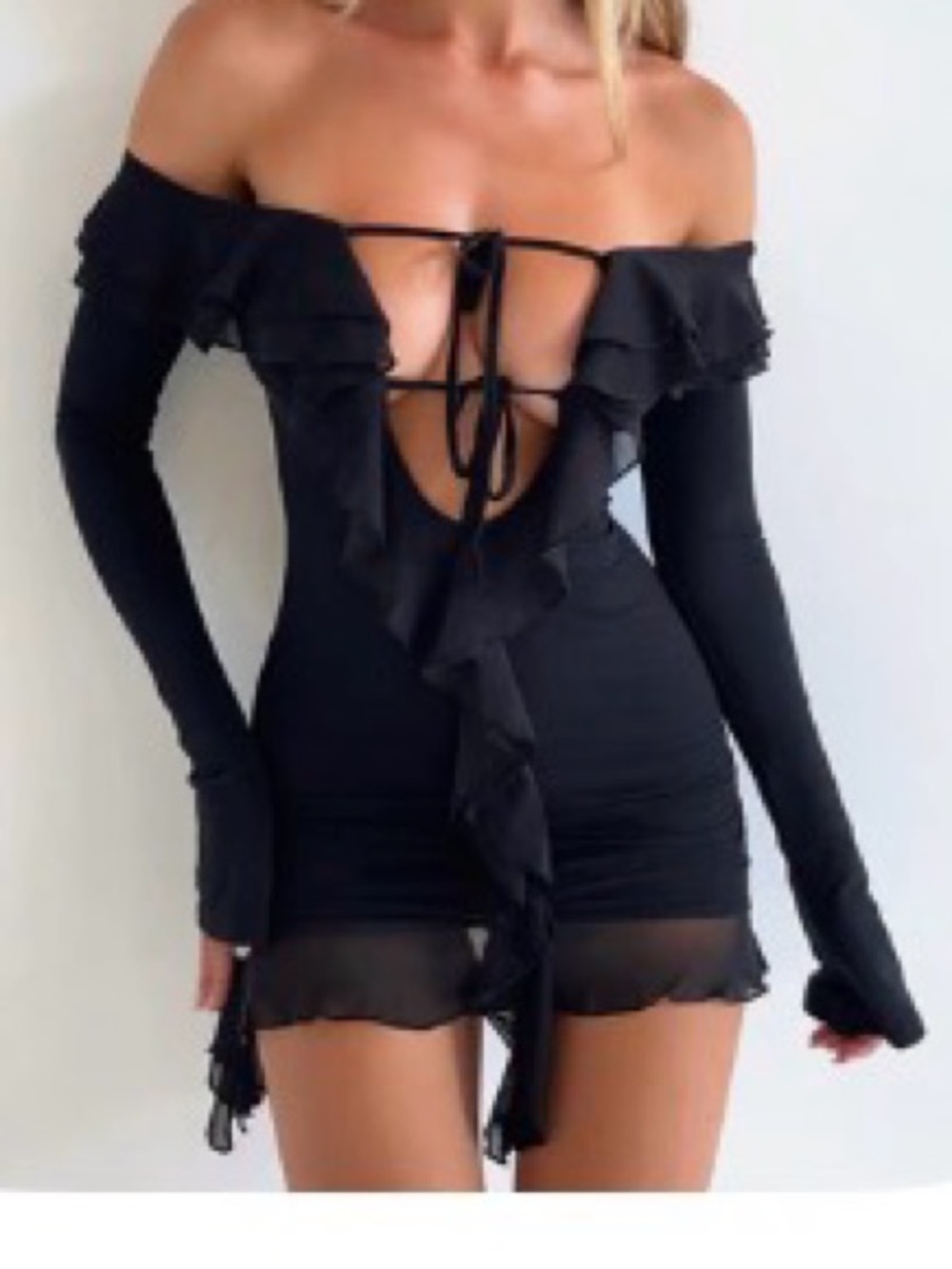 Outcast Black off the shoulder mini dress